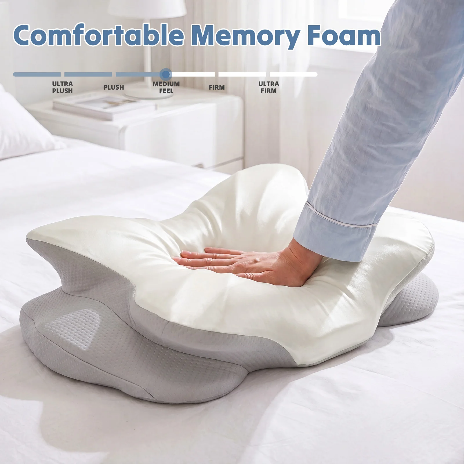 JHK 1 Pack Ergonomic Cooling Cervical Pillow Memory Foam Pillow for Neck Pain Relief Foam Bed Pillow with Cooling Washable Cover Pillowcase
