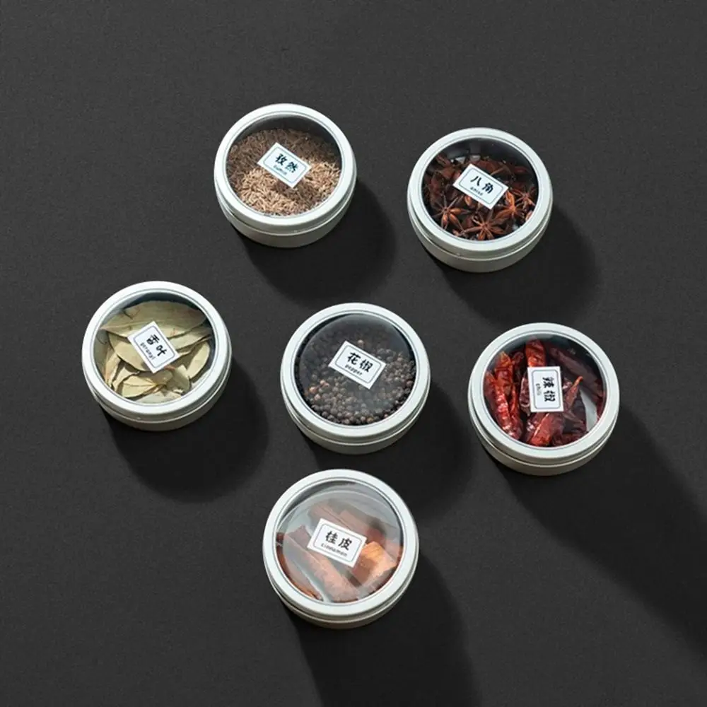 3Pcs Tinplate Magnetic Seasoning Containers Round Silver Seasoning Storage Box Wall-mounted Dustproof Fridge Storage Container
