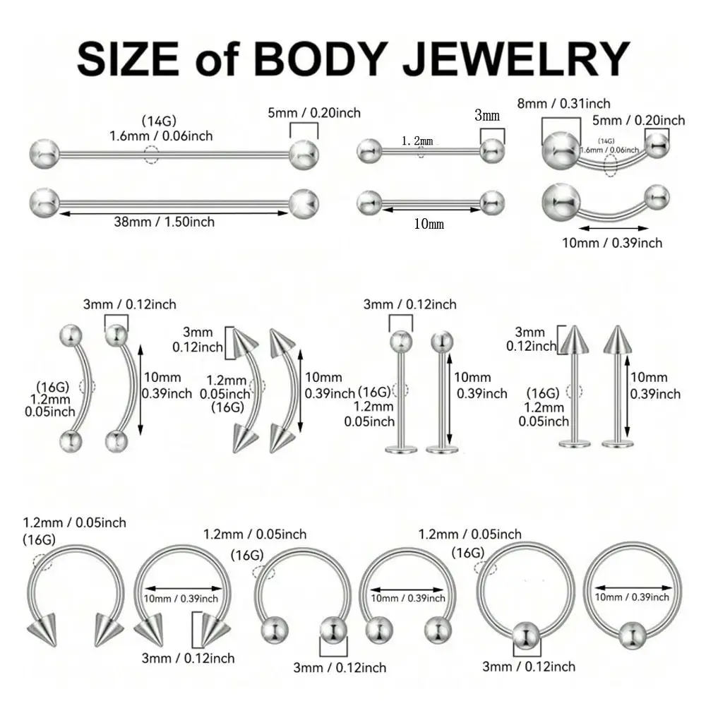 1/33Pcs Set Mix Body Piercing Tool Kits Include Piercing Clamp Needles And Piercing Jewelry For Nose Ear Lip Belly Navel Tongue