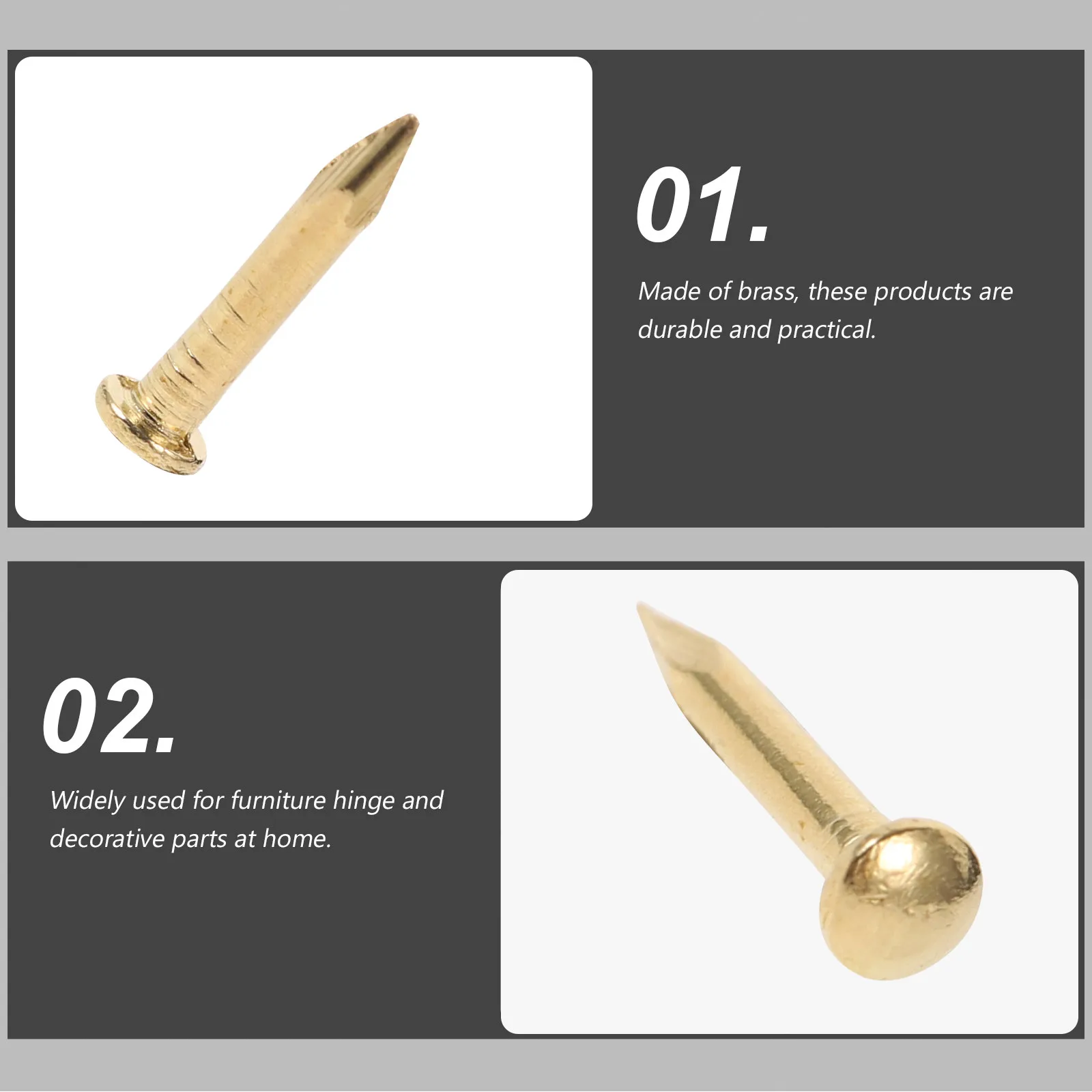 200Pcs 8Mm Brass Furniture Nails Round Head Tacks for Style Cabinets Doors Decorative Trim Woodworking Hardware