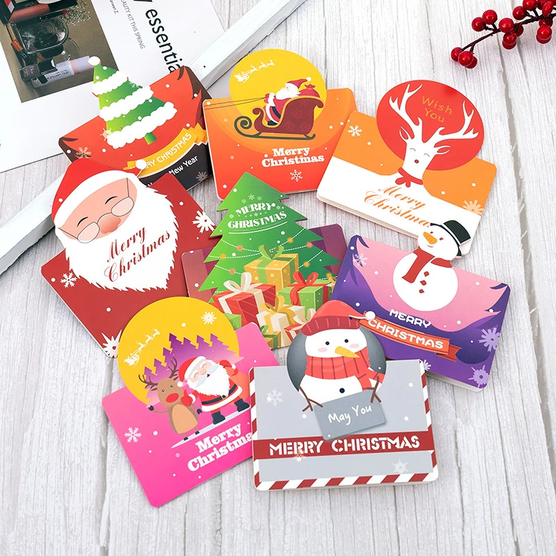10 pz/set Cartoon Creative Merry Christmas Cards Cute Christmas Gift Package decorazione biglietti di auguri messaggio Card Bouquet Gift