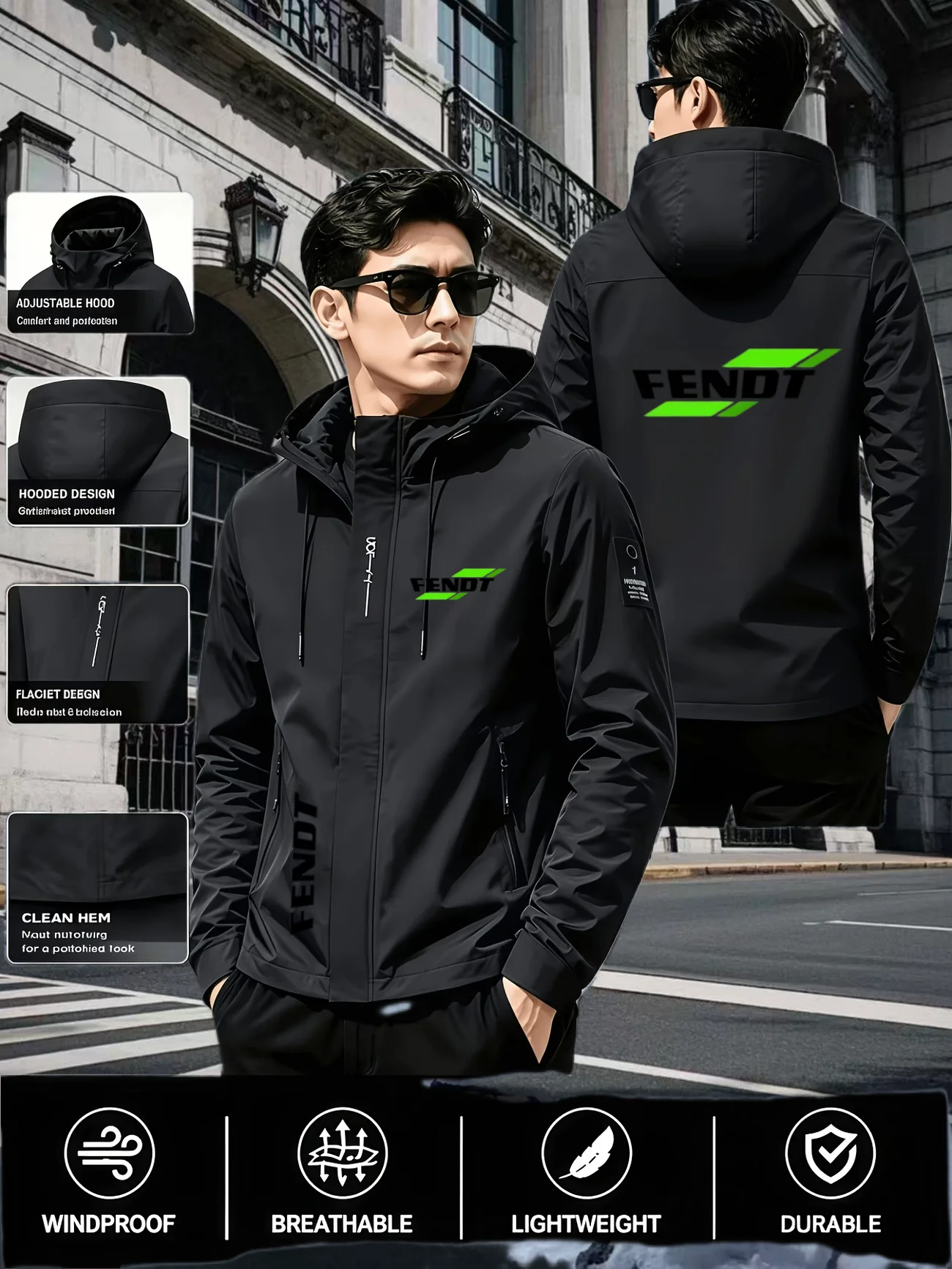 Exquisite letter printed hooded luxury jacket for spring autumn fashionable men's outdoor street walking sports lightweight top