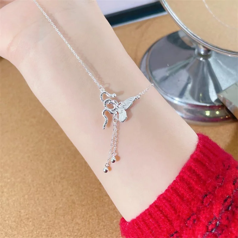 

High quality 999 sterling silver snake butterfly necklace, women's collarbone pendant chain, luxurious Valentine's Day gift