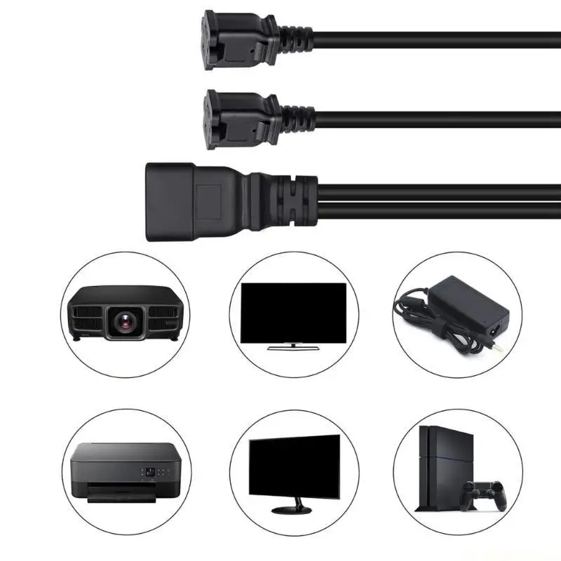 E56B Heavy Duty Power Adapter Convert C20 to 2x 1 15R Power Supply Cord 0.32m PVC Extension Cable Fit for Various Electronics