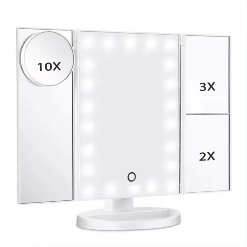 

Portable LED makeup mirror foldable magnification lighting makeup mirror touch control 3-color dimmable makeup mirror