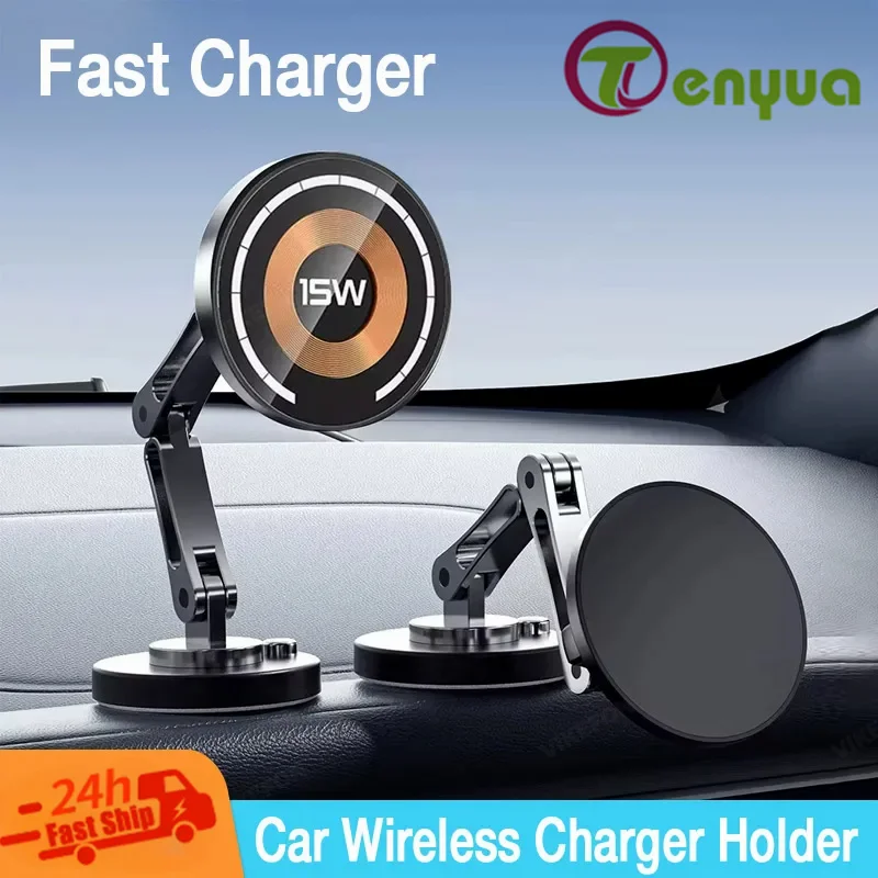 Pengisi Daya Nirkabel Magnetik Mobil Dudukan Ponsel Dapat Disesuaikan untuk iPhone 16 15 13 12 Pro Max Pengisian Cepat Dudukan Tempel Mudah