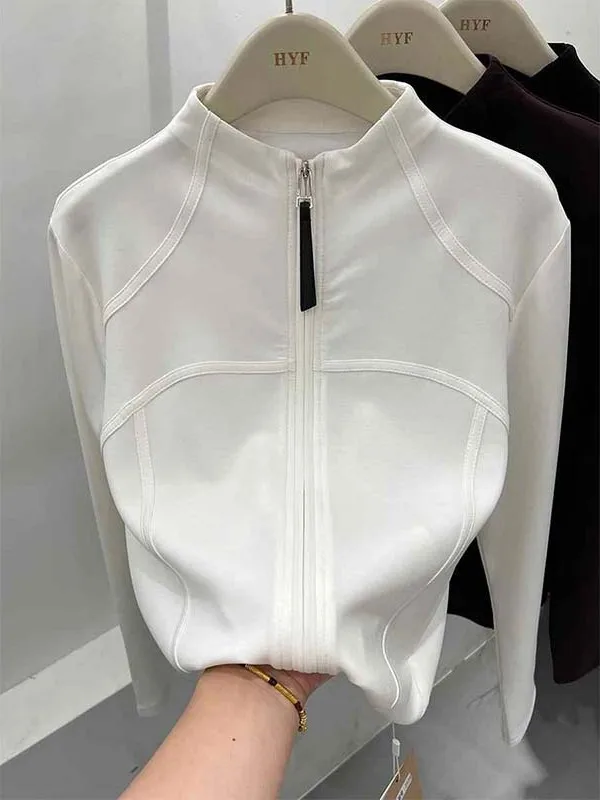 เสื้อยืดคอสูงซิปคู่ แขนยาว สำหรับผู้หญิง ใส่เป็นเสื้อตัวในหรือตัวนอก ผ้าเนื้อนุ่มใส่สบาย