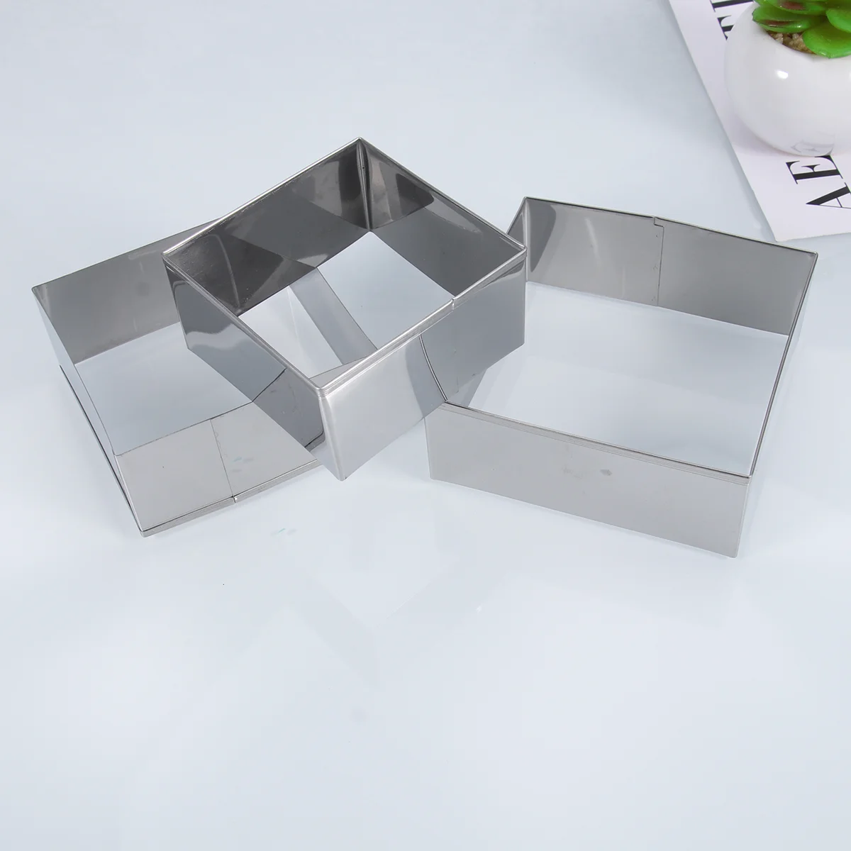 3 Pcs Stainless Steel Baking Tools Square Cookies Mold Wonton Wrappers Buscuit Mould