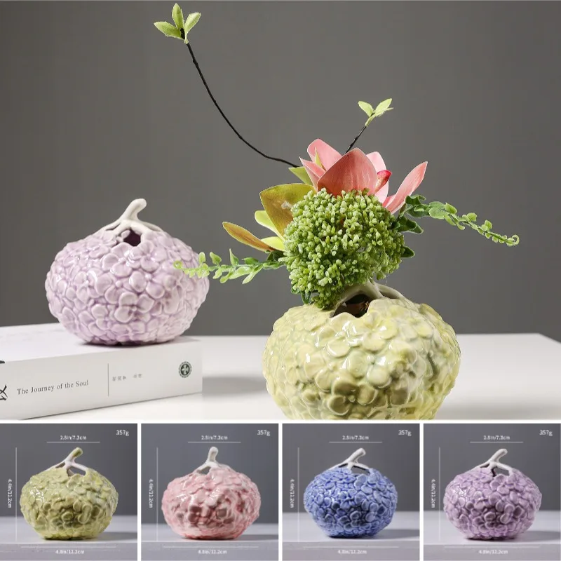French Embossed Flower Ceramic Vase Hydrangea Round Vase For Flower Hydroponics Arrangement Home Office Tabletop Ornament