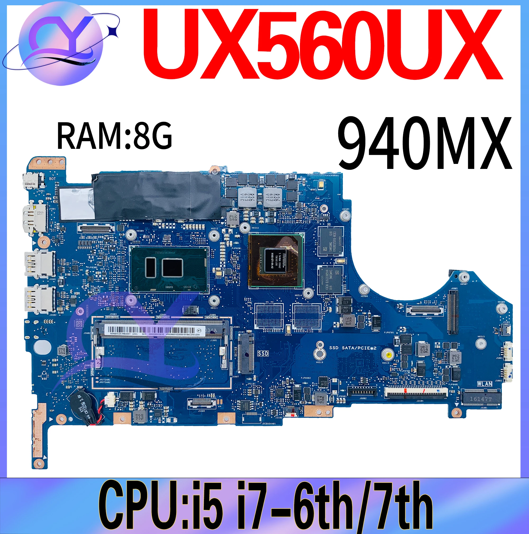 UX560UQK Laptop Motherboard For ASUS ZenBook Flip UX560U UX560UX UX560UQ Q524UQ Q534U Q534UX Q534UQ Mainboard i5 i7-6th/7th 8G