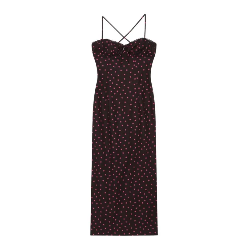 Women's Polka Dot Midi Dress Summer New V-neck Cross Thin Strip Sexy Dress Fashion Elegant Female Backless Chic Dresses