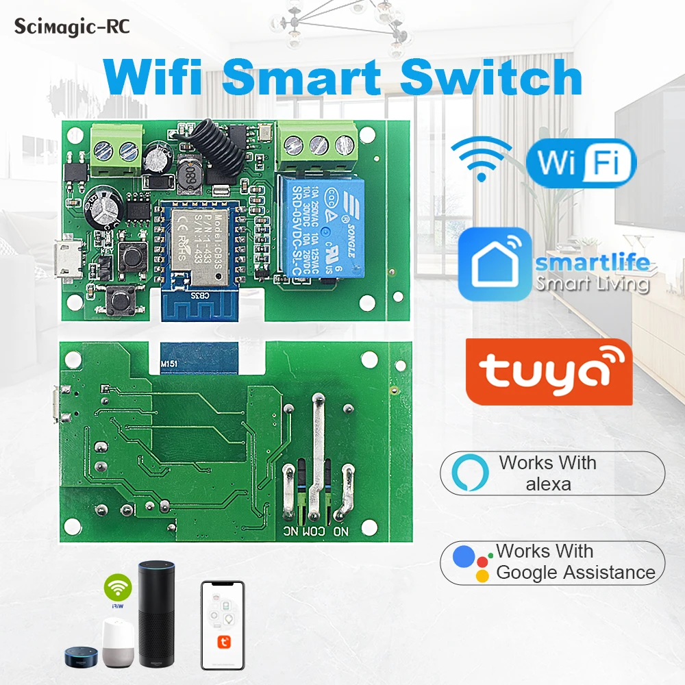 Tuya WiFi スマートスイッチガレージドアゲート、モーター、ランプオープナーコントローラー Alexa Google Home SmartLife コントローラー RF 433 と連携