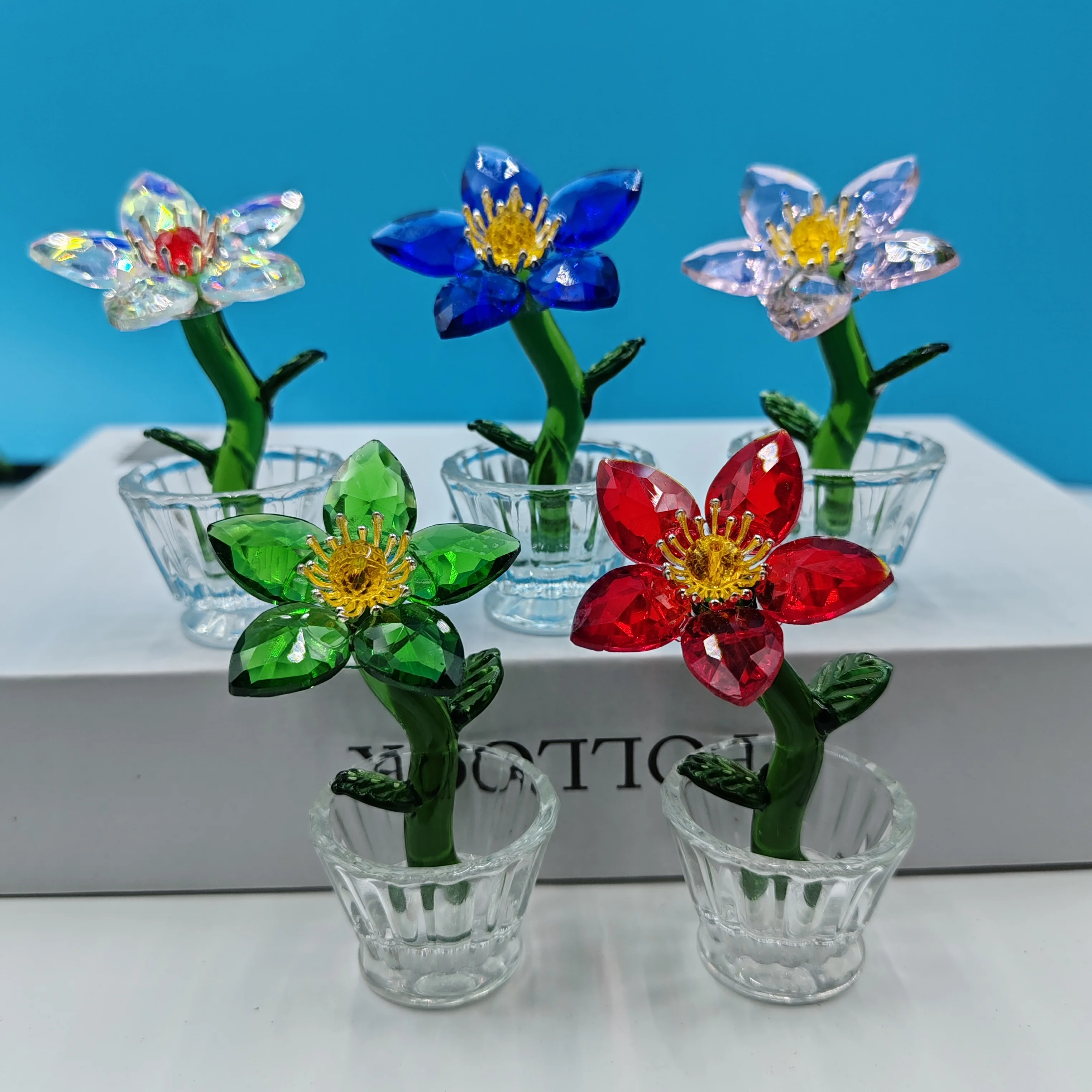 1pc decorative flower crystal sunflower, orchid, sunflower vehicle crafts, desktop office ornaments, crystal decorations wholesa