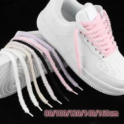 Cordones de felpa para zapatillas de deporte, cordones suaves y peludos de color rosa, blanco y negro para zapatos planos informales de lona de alta calidad, 1 par, novedad