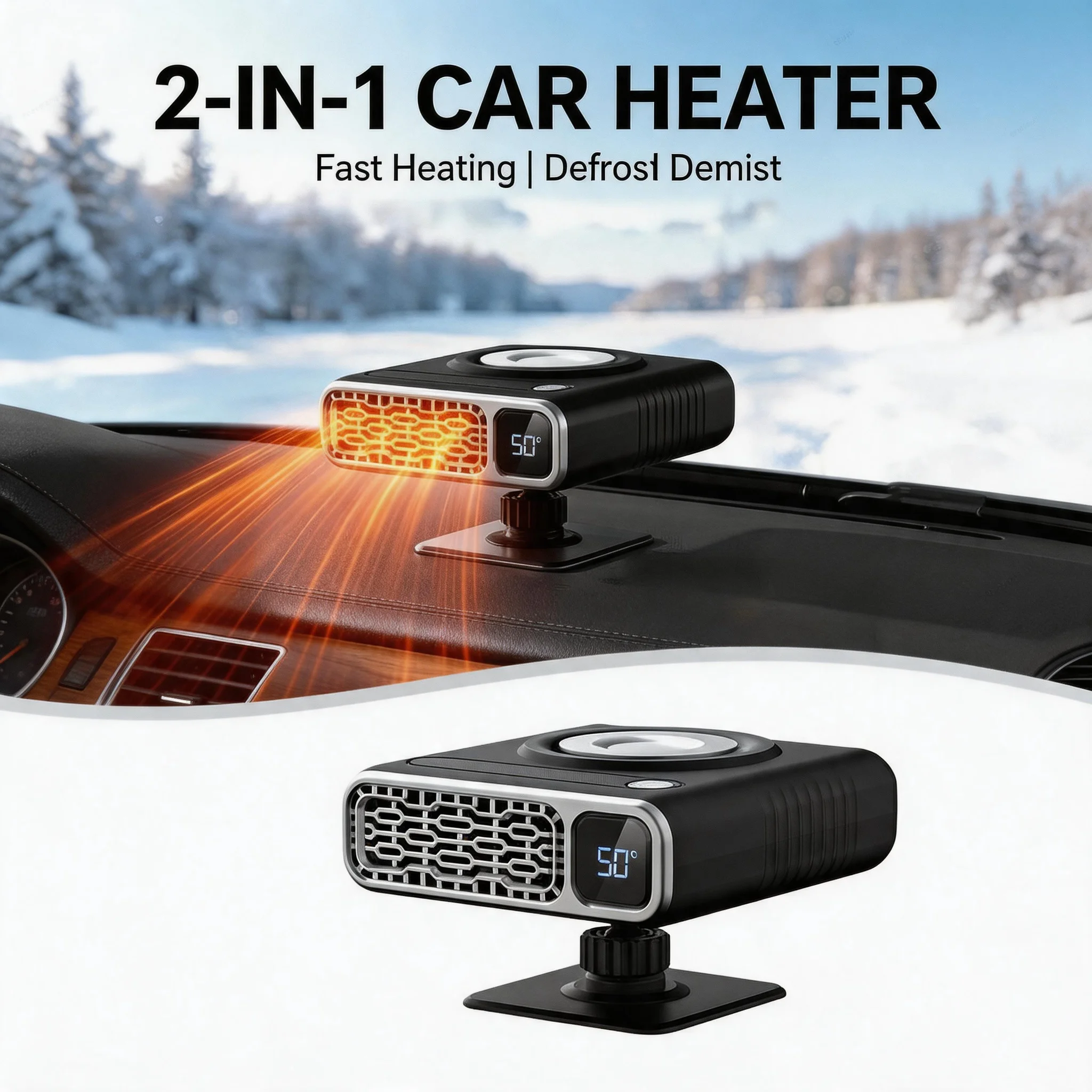 Fast Defrost 12V Car Heater Fan 2in1 Cooling Heating Auto Windshield Defroster Anti-Fog Dryer Car Interior Accessories