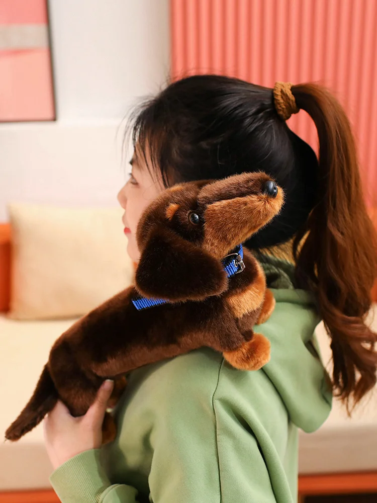 Simulation Dackel Tier Puppe Gefüllte Stehende Hund Welpen Plüsch Spielzeug Braun Schwarz Plushie Männer Geburtstag Geschenk – Detail 3