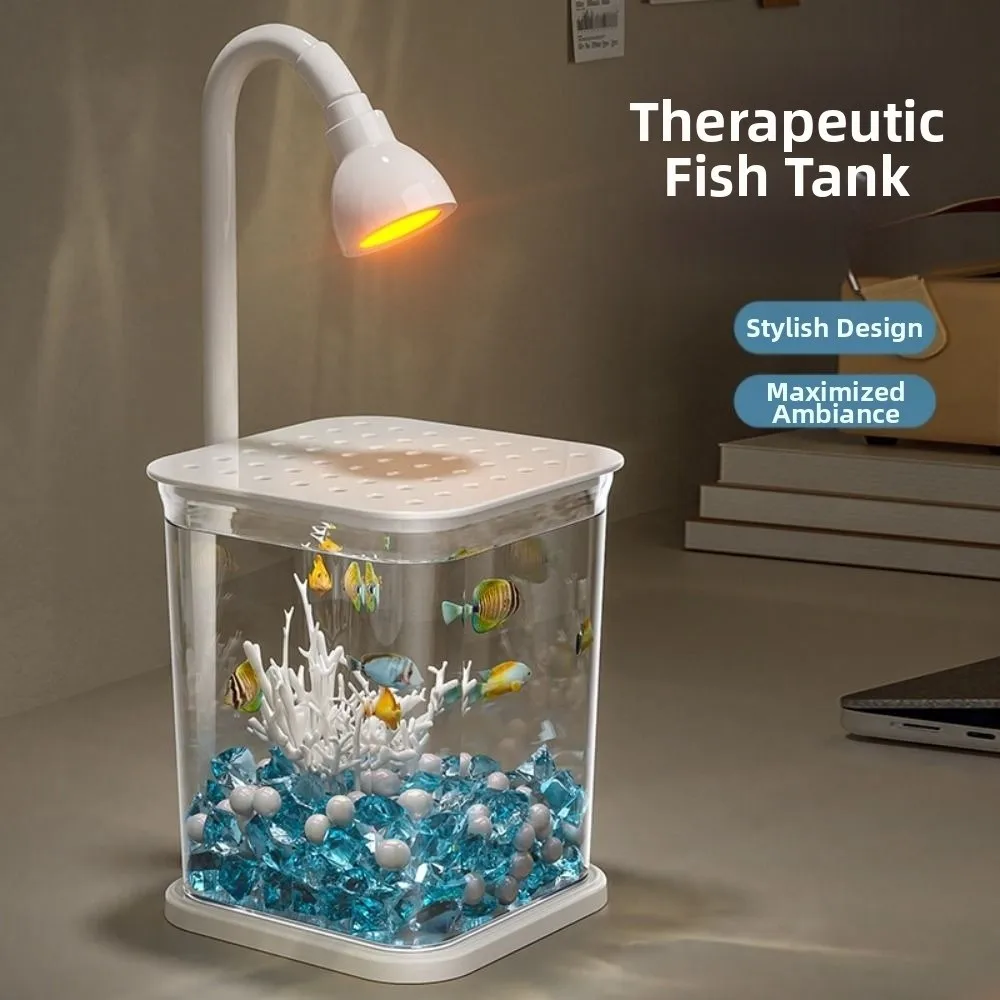 

Креативный мини-аквариум для рабочего стола в стиле INS, с дышащим ландшафтом, светодиодной подсветкой, бесшумной работой, для разведения золотых рыбок