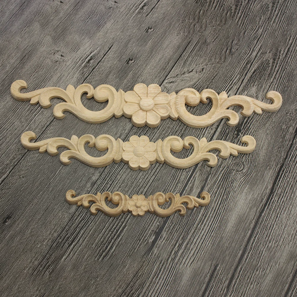 

2pcs Solid Wood Onlay Applique For Door Head Carving Unpainted Frames Wall Cabinet Decor Carved Wood Applique Handicraft Sewing