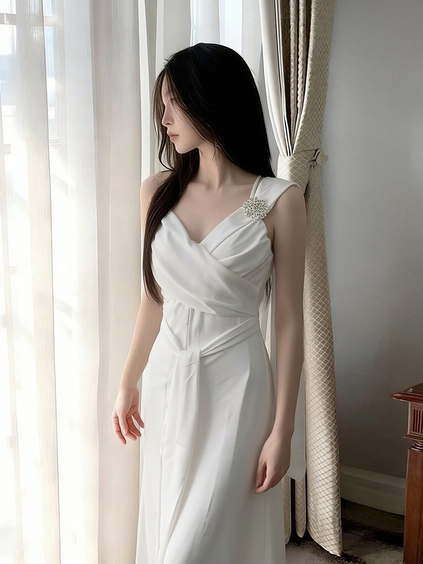 

Elegant Long Dress Design Sensation Gentle Goddess Atmosphere New 2026 Women's Fashion High Waist A-Line Skirt Spring Season