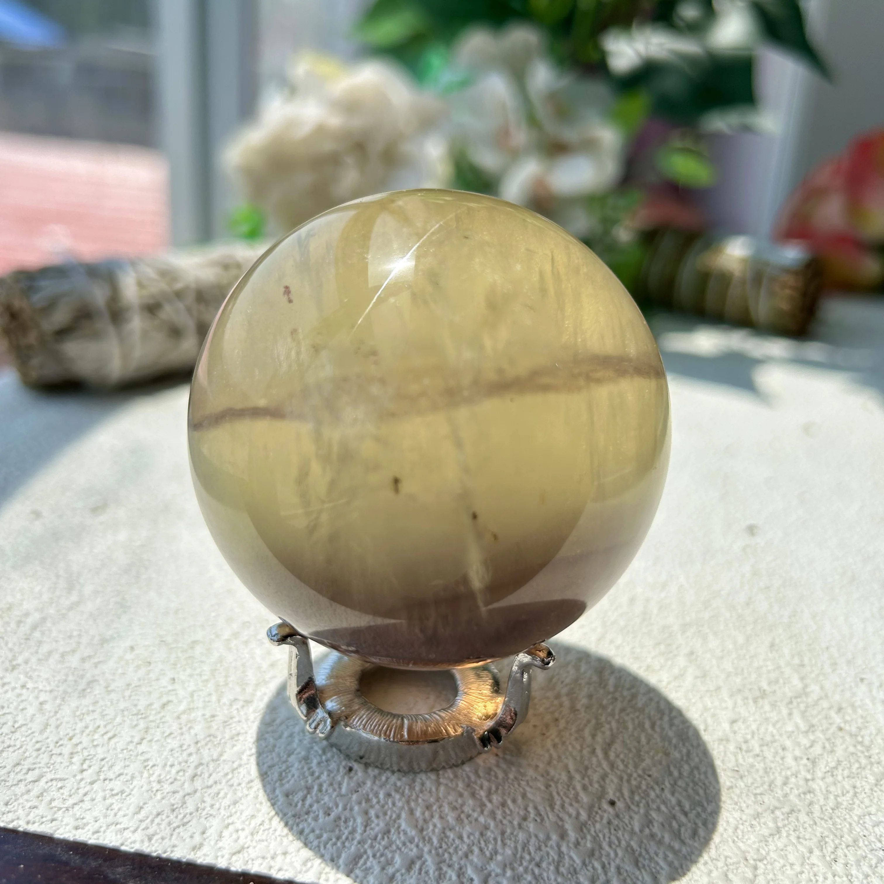 

Natural Brown Fluorite Quartz Crystal Sphere Healing Reiki Home Decor Gift 13th 410g 62mm