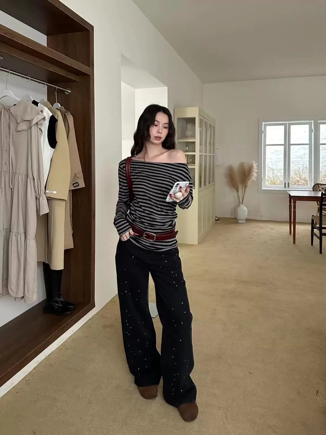 Tonngirls الأمريكية الرجعية تي شيرت بلوزات غير مغطية للكتف مخطط فضفاض بلايز عادية Y2k خمر المحملة القمم Fairycore الجرونج القمم #5