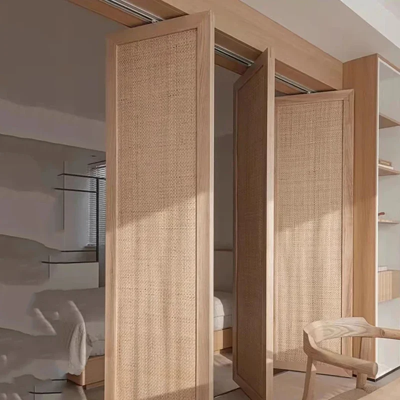 Puerta moderna japonesa personalizable, armario Interior plegable de ratán, puertas correderas para dormitorio, Puerta Correderas, muebles para el hogar