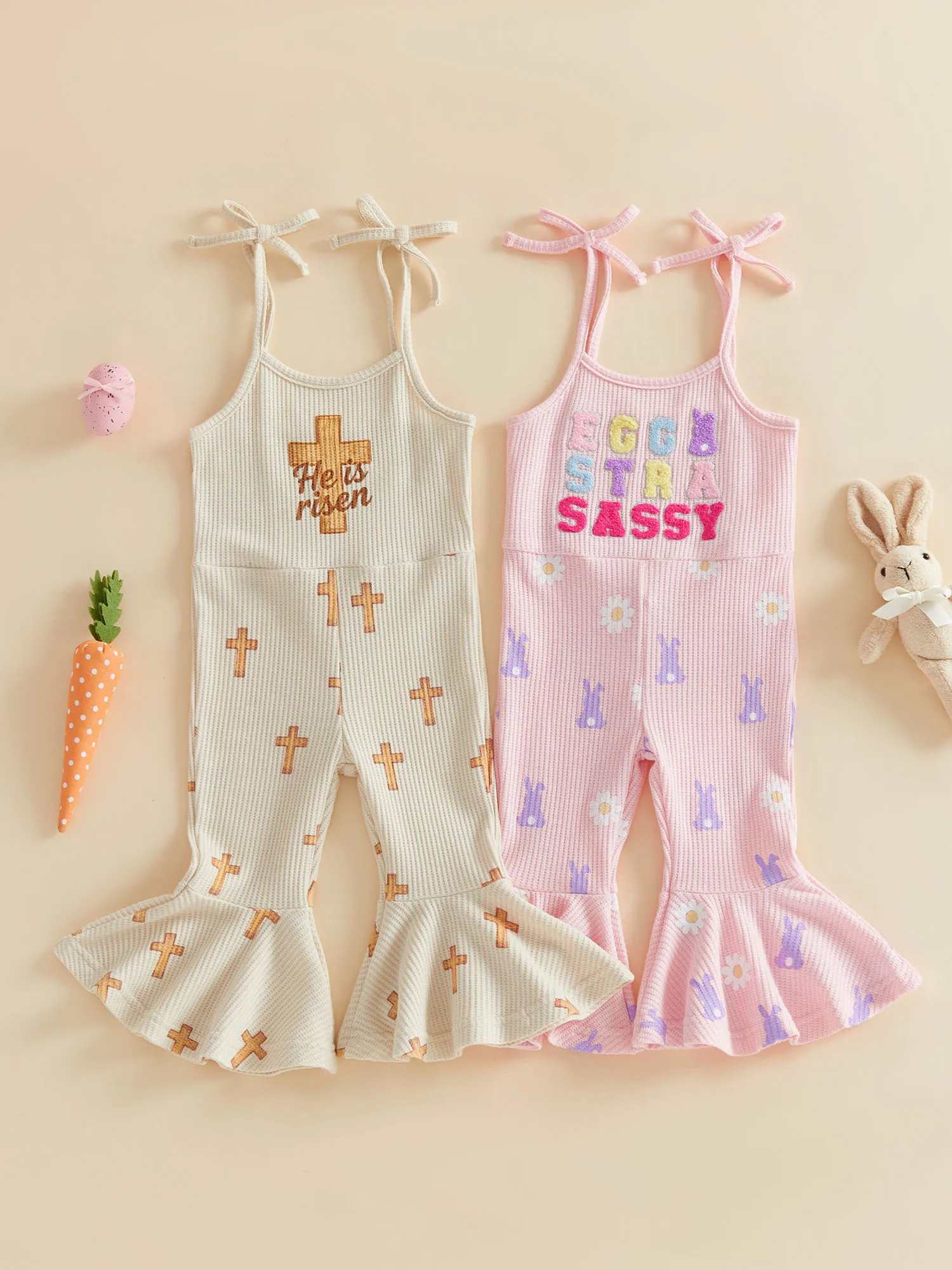 رومبير رائع لعيد الفصح للرضع مع زينة على شكل أرنب جميل وسروال أنيق على شكل جرس للفتيات الصغيرات #5