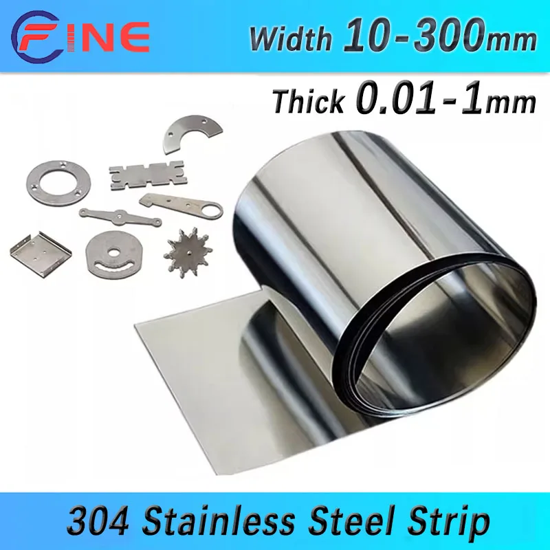 

304 Stainless Steel Strip Steel Sheet Foil Roll Narrow Strip Thin Steel Plate Corrosion Resistance Width 10-300mm Thick 0.01-1mm