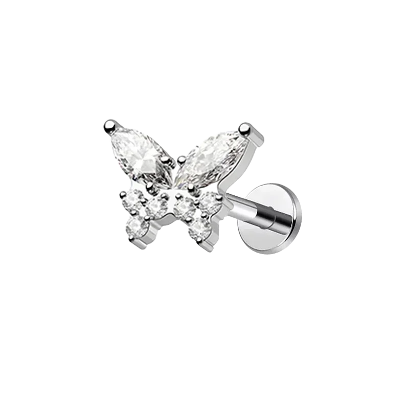 G23 Titan 16G CZ Schmetterling Ohrknochenstecker mit Innengewinde Labret Tragus Helix Knorpel Lippenpiercing Ringe Schmuck Ohrringe – Detail 8