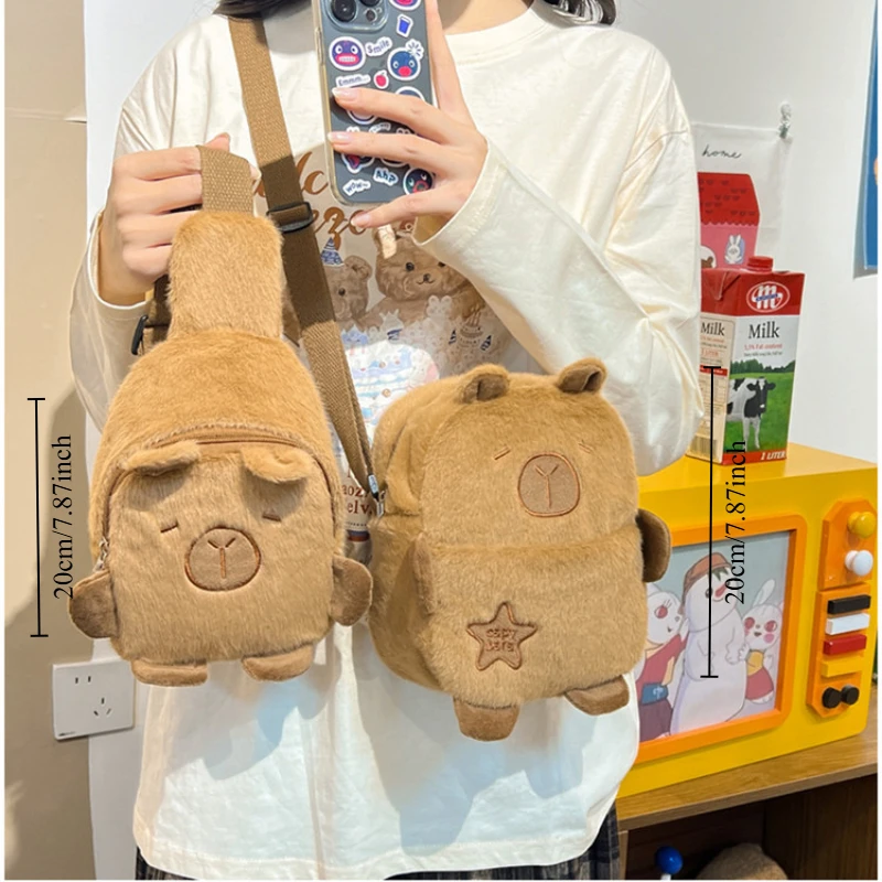 Kawaii Capybara Plüsch-Umhängetasche, niedlicher Cartoon, weiche Brusttasche, tägliche All-in-One-Aufbewahrung, Handytasche, Wintergeschenke für Studenten