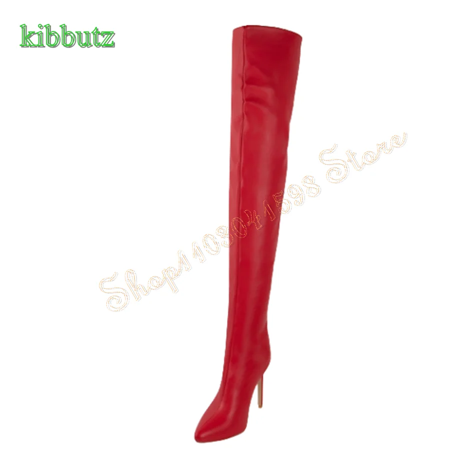 Sexy Skinny Leather High Heel Boots,Pointed Toe Stiletto Zippered Over The Knee Boots Women Shoes 2023 New Zapatos Para Mujere