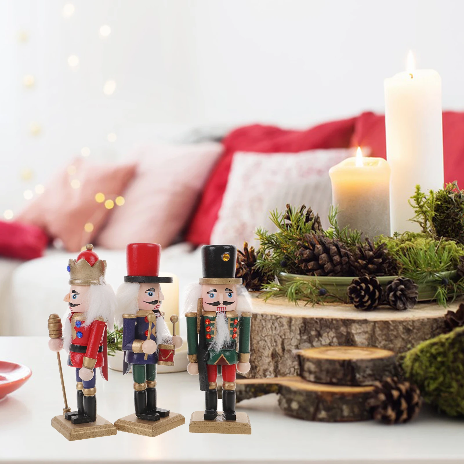 

3pcs Soldier Wooden Puppet Home Decorations Desktop Adornments Gifts Nutcracker Soldier Christmas