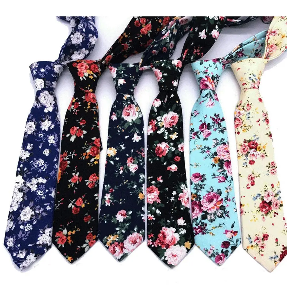 Floral Skinny Print Fashion Necktie Casual Business Men's Tie Cotton Ties Printed Tie