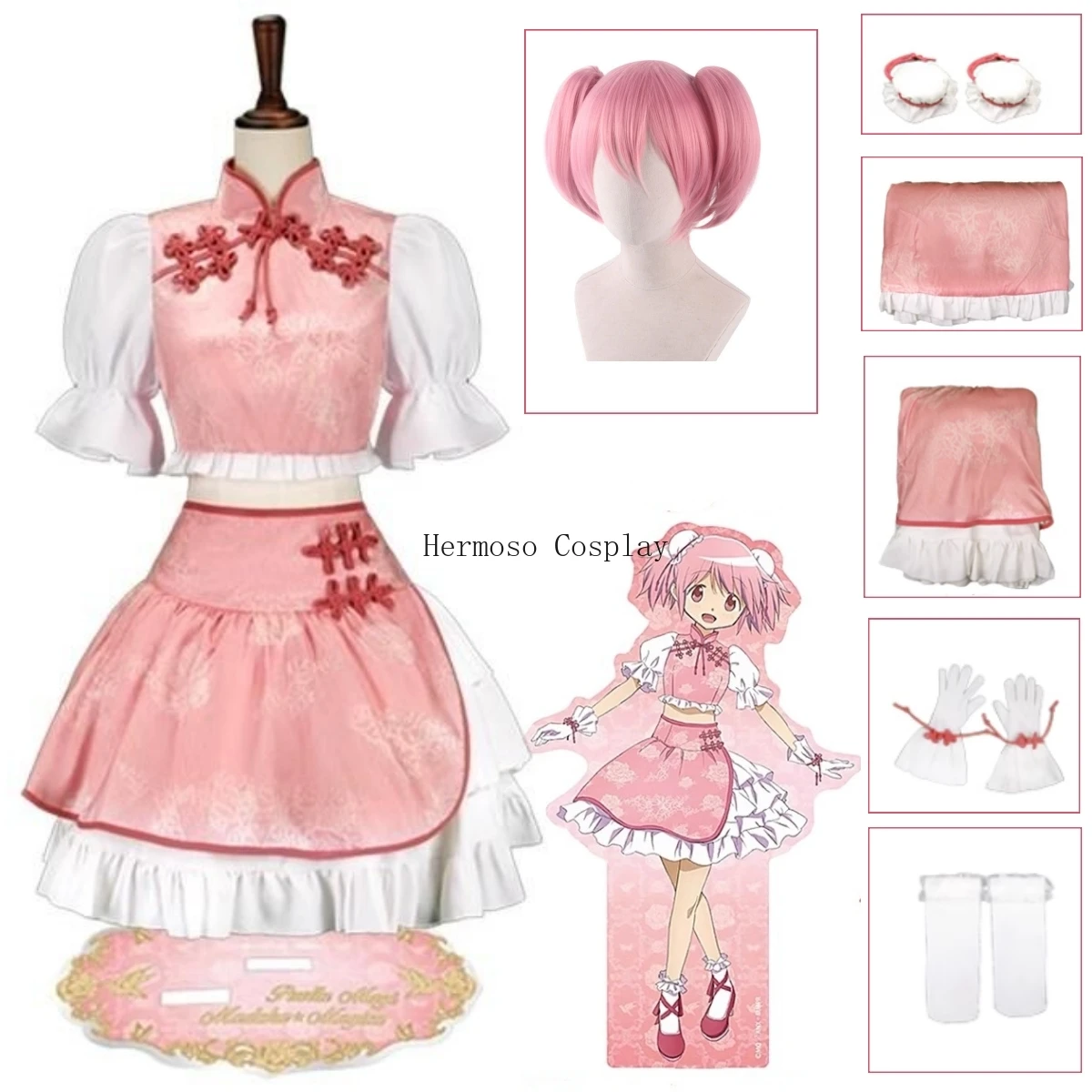 

Anime Puella Magi Madoka Magica Kaname Madoka Elegant Cheongsam Dress Cosplay Costume Pink Printed Chi-pao New Year Gift Dress