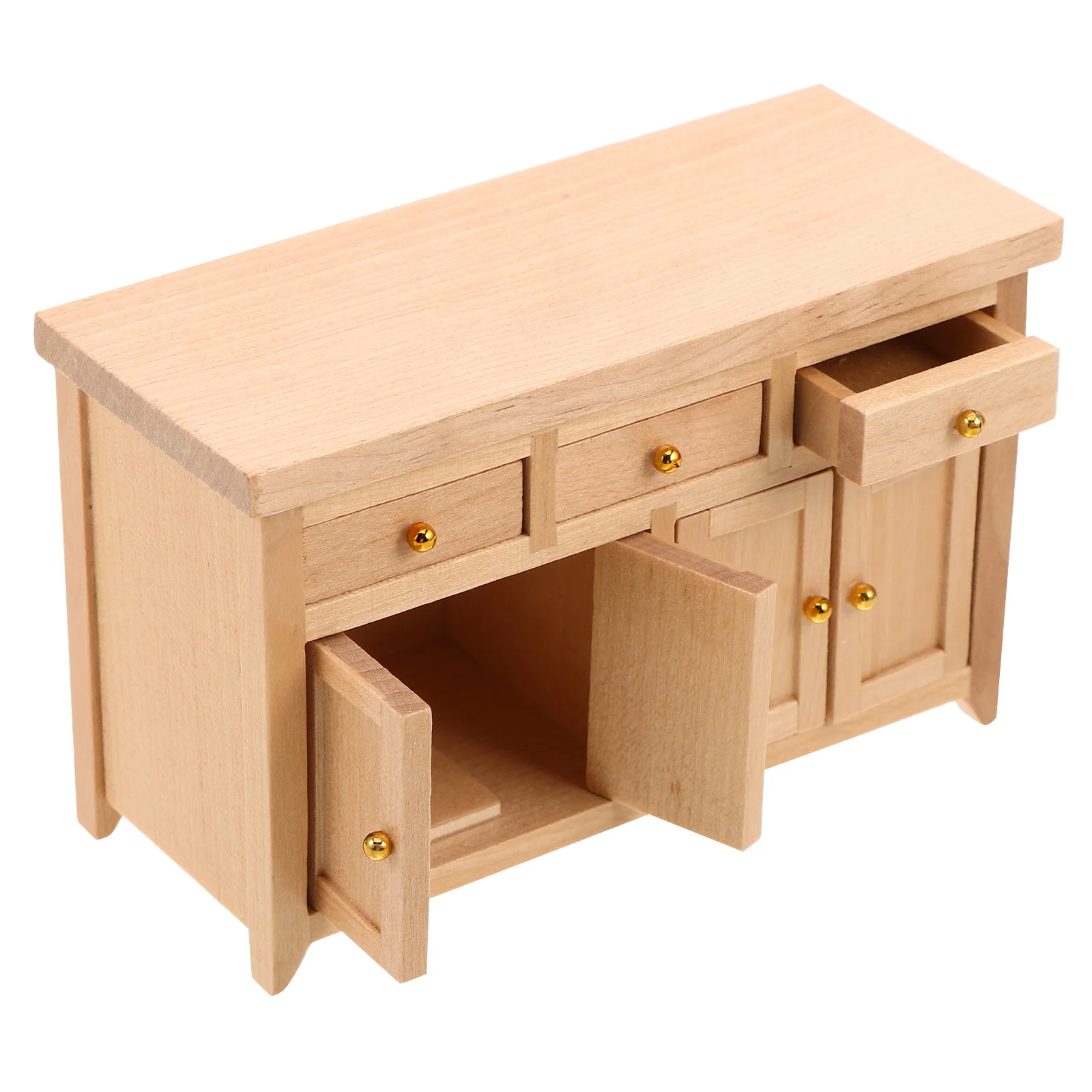 Armário de madeira inacabado em escala 1/12, móveis para casa de bonecas em miniatura, sala de estar, cozinha, armazenamento, mini gaveta