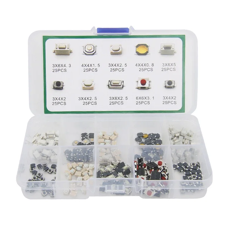 250 Pcs/1 Set 10 Types Durable  Car Remote Control Tablet actile Push Button Switch Car Keys Button Touch Microswitch With Box