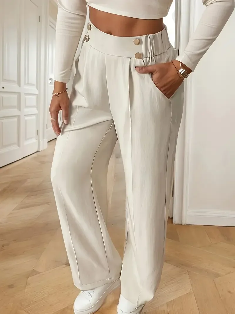 Women's High Waist Wide Leg Pants New Flowy Floor-Length Trousers, Minimalist Straight Fit Lounge Pants with Elastic Wais