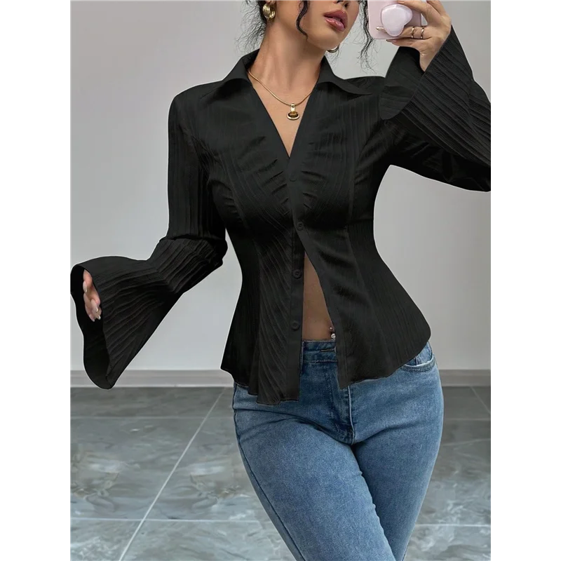 Damen-Hemden mit Knopfleiste, gestreift, langärmelig, mit Kragen, lässige Arbeitsblusen, Oberteile, trendige Outfits