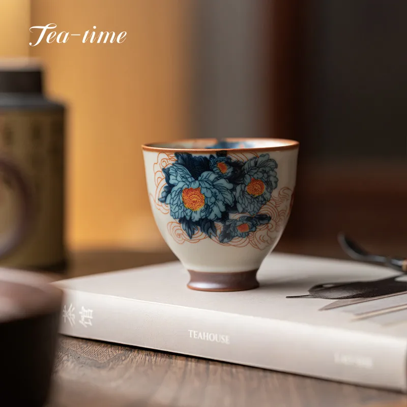 

Ru Kiln Tea Cup Large Cups Ceramic High Foot Tea Bowl Teacups Chinese Beautiful Teacup Pottery Maker Porcelain Puera Pair Tool