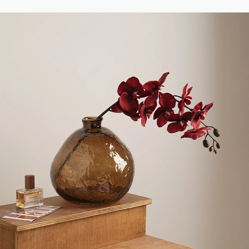 Coffee Colored Glass Vase Artificial Flower Art Vase Placement Home Entrance Living Room Desktop Balcony Hydroponic Plant Vase