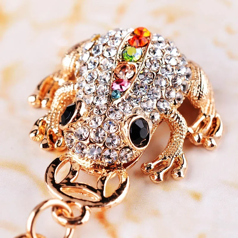 Cute Rhinestone Crystal 4 Claws Contain Money Coins Frog Toad Keychain Animal Frog Key Chain Key Ring Holder Pendant Keyring