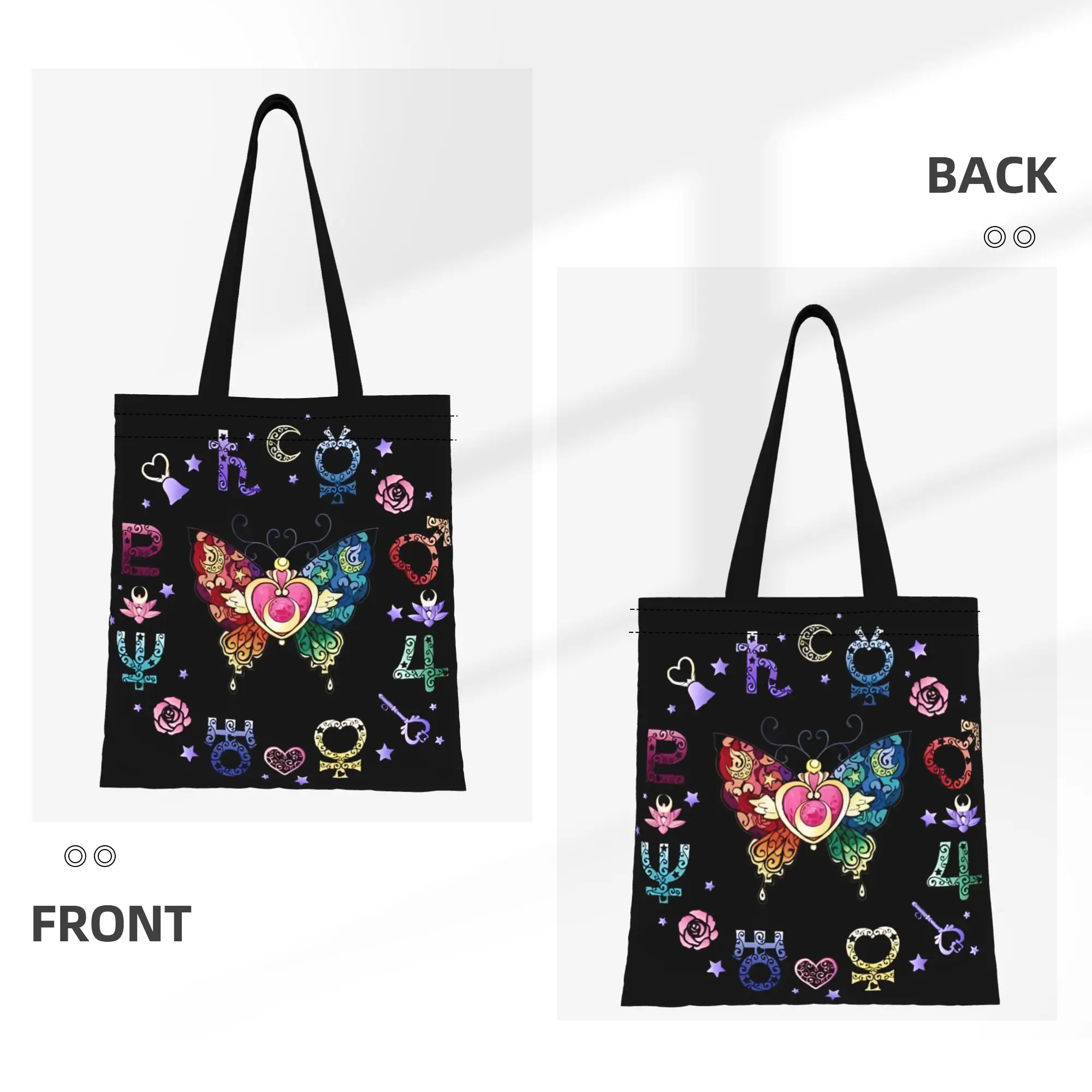 1PC Large Capacity Sailor Symbols Butterfly Sailor Moon Canvas Tote Bag Foldable Chic Pattern No Closed Design