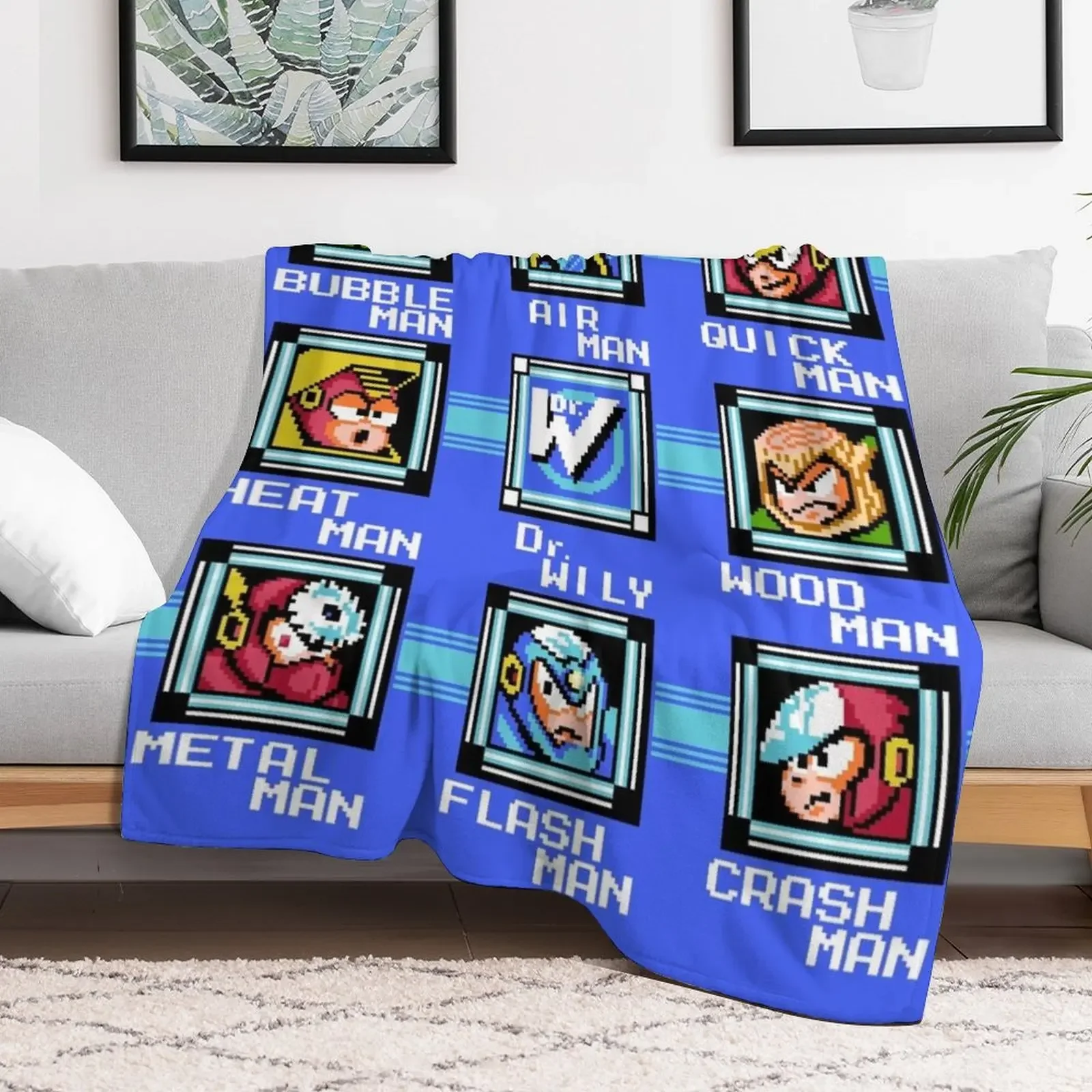 Mega Man 2 - Stage Select Throw Blanket Custom Nap Bed Fashionable Blankets