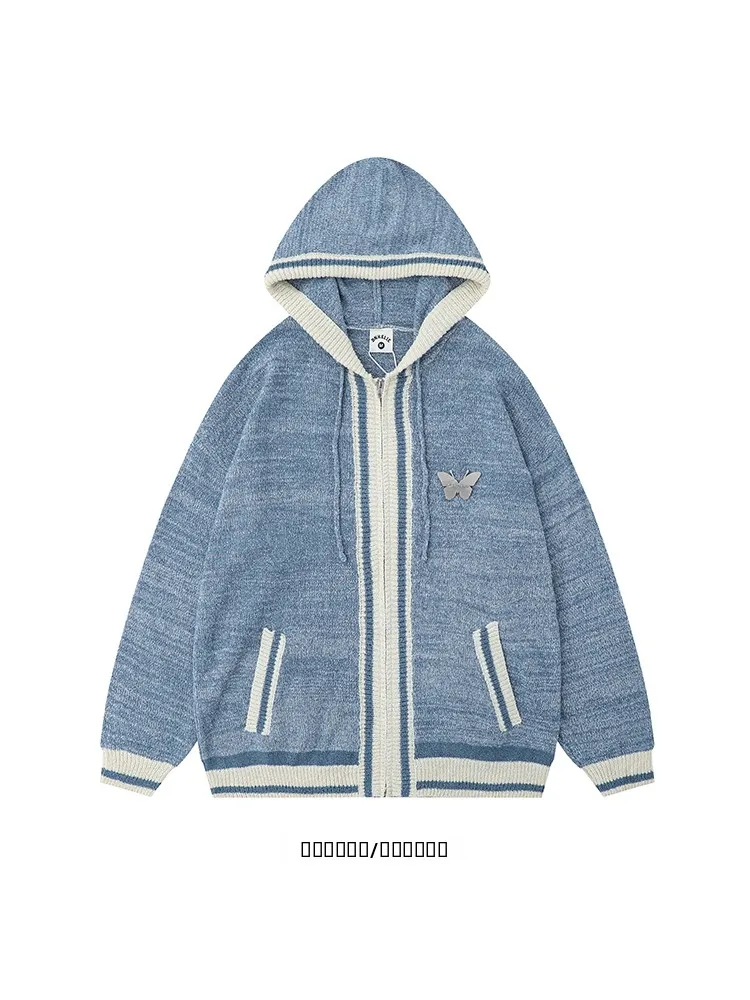 

Свободный вязаный свитер-худи с металлическим декором, повседневная весенняя верхняя одежда с длинными рукавами, молодежный стиль от Wi Flower