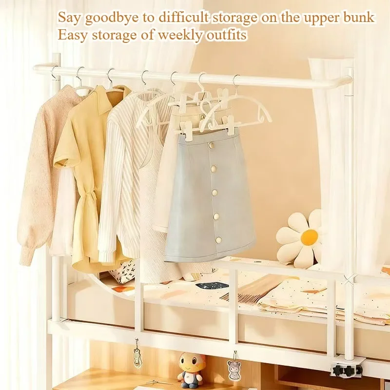 The clothes hanger next to the dormitory bed should be placed on the hanger at night, as it does not take up space.