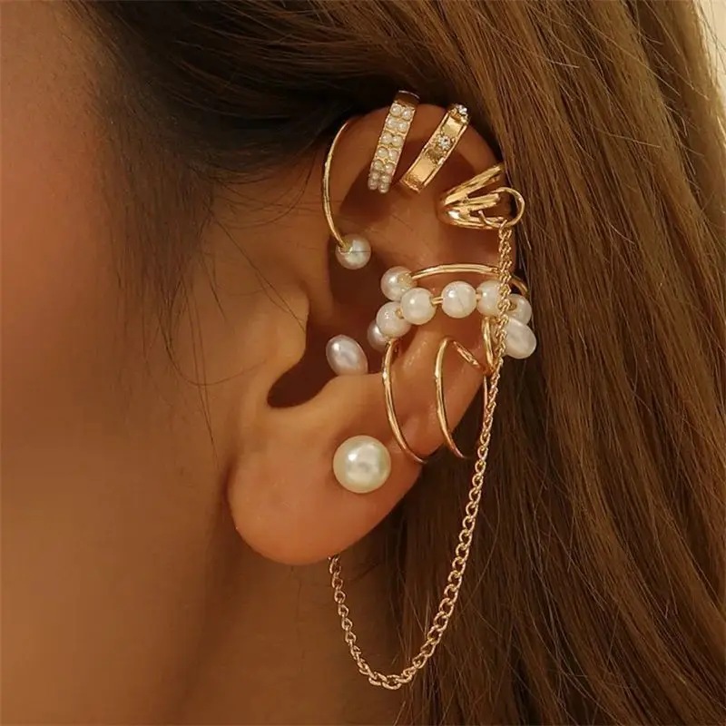 

2026 Fashion Gold Color Imitation Pearl C-Shape Ear Cuff Earrings for Women Simple Flower Bow Earrings Friendship Jewelry Gifts