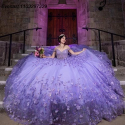 EVLAST Customized Purple Lilac Quinceanera Dress Ball Gown Floral Applique Beaded Crystal Sweet 16 Vestido De 15 Anos QD1142