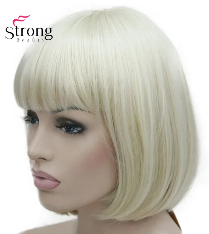 StrongBeauty-peluca sintética completa con flequillo, pelo corto y recto, color rubio, Bob