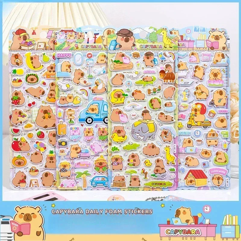 4 pcs/lot Capybara Work Happy Life 3D Puffy Sticker Scrapbooking  Journaling Cute Stationery Diary Sticker Decor Supplies