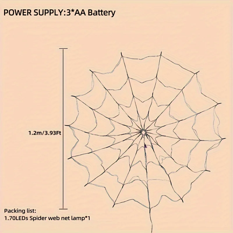 70 LED Halloween DIY Lights Spider Web Lamp Battery Powered String Lights 8 Modes Purple Orange Haunted House Decor Party Room